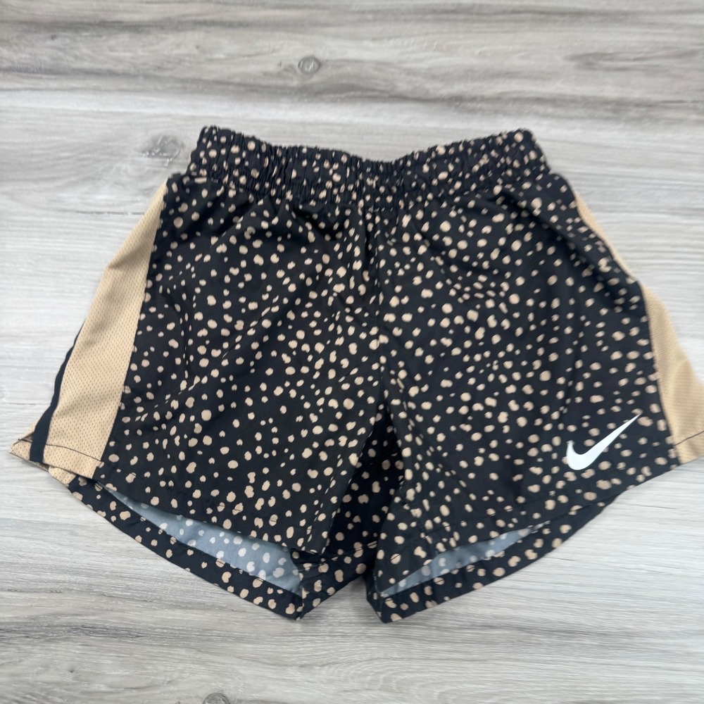 Nike Dri-FIT Kids Medium Black Tan Cheetah Spot Running Shorts Mesh Panels
